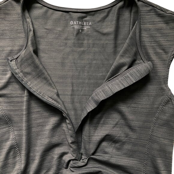 Athleta Gray Ruched Front Sleeveless Quarter Zip Activewear Top Womens Size S - Picture 3 of 9
